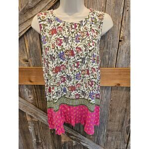 J jill SP PETITE small accordion tank top floral EUC Summer career casual EUC ^
